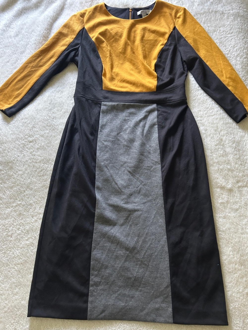 London Style Colorblock Long Sleeve Midi Dress in Mustard, Black & Gray size 4